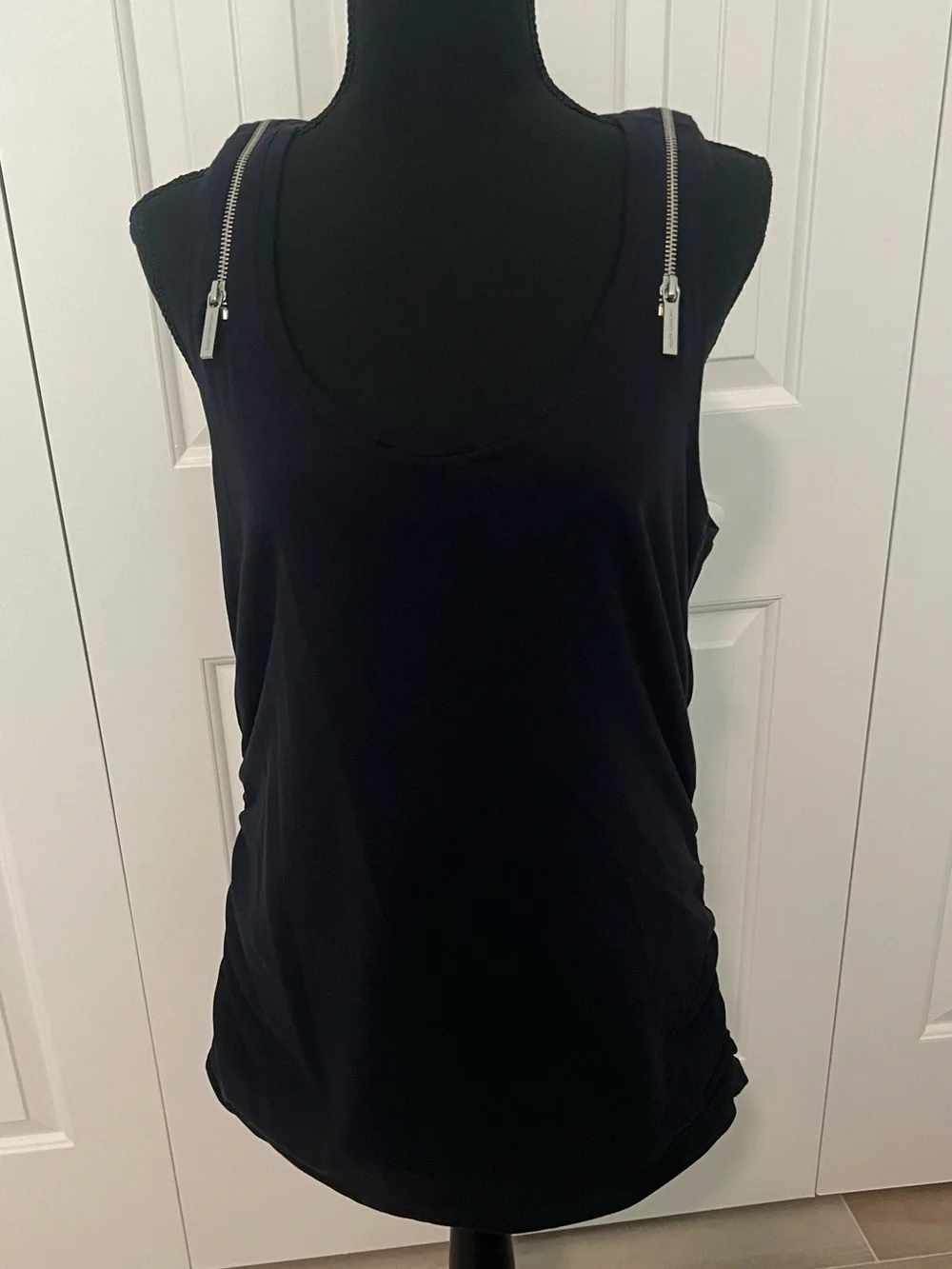 Michael Kors Black Tank with Silver Zipper Shoulder Detail New With Tags